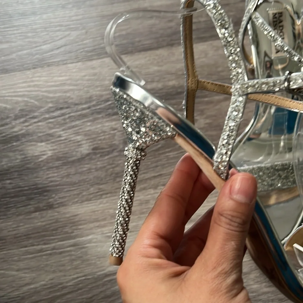 Badgley Mischka Olympia Embellished Glitter Sandals Silver Size 11